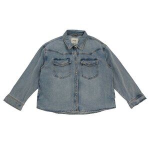 Kensie Jeans Womens Vintage Luxe Denim Button-Up Shirt Jacket L. NWOT